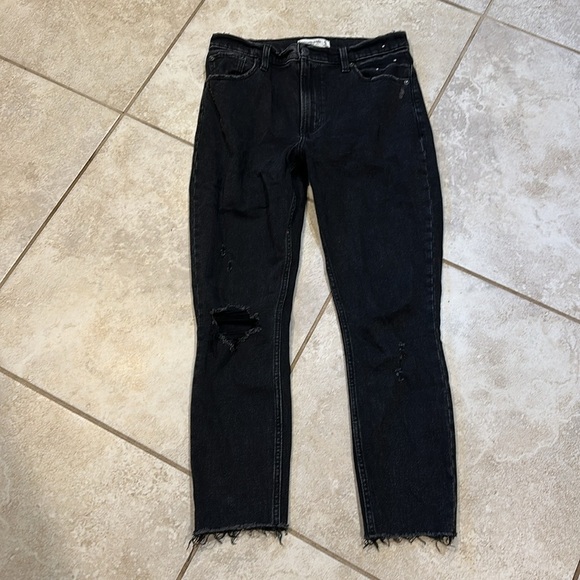 Abercrombie and Fitch Skinny High Rise Black Destroy Jeans 4S distressed crop - Picture 2 of 7